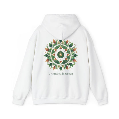 White | Grounded in Green Hoodie, back design view
