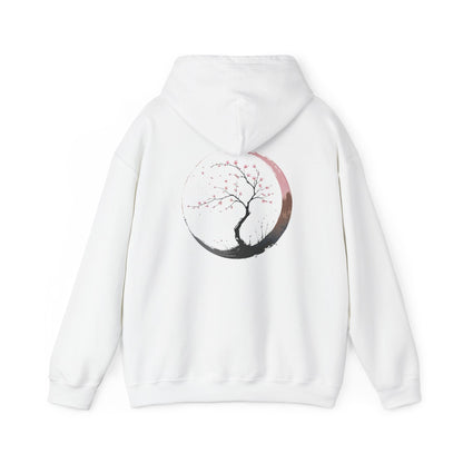 White | Sakura Silence Hoodie, back design view