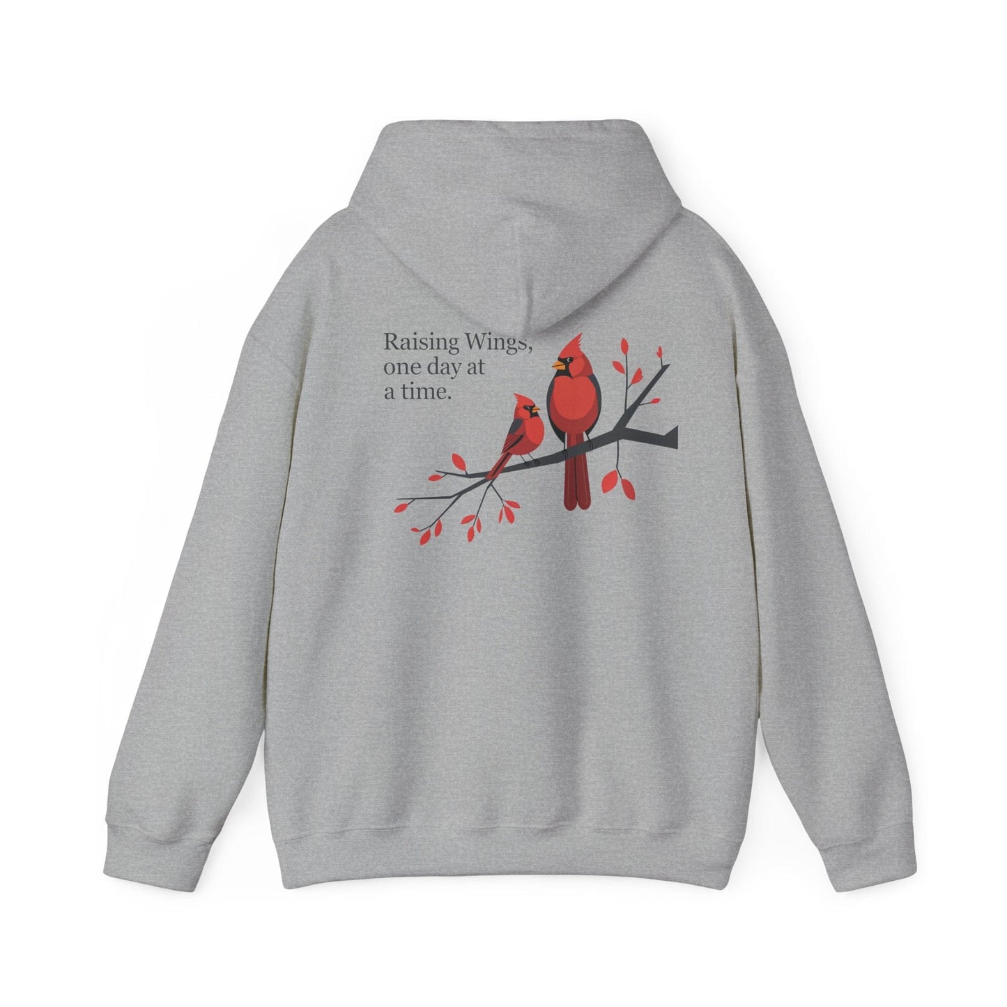 Sport Grey | Raising Wings, One day at a time. Hoodie, back design view