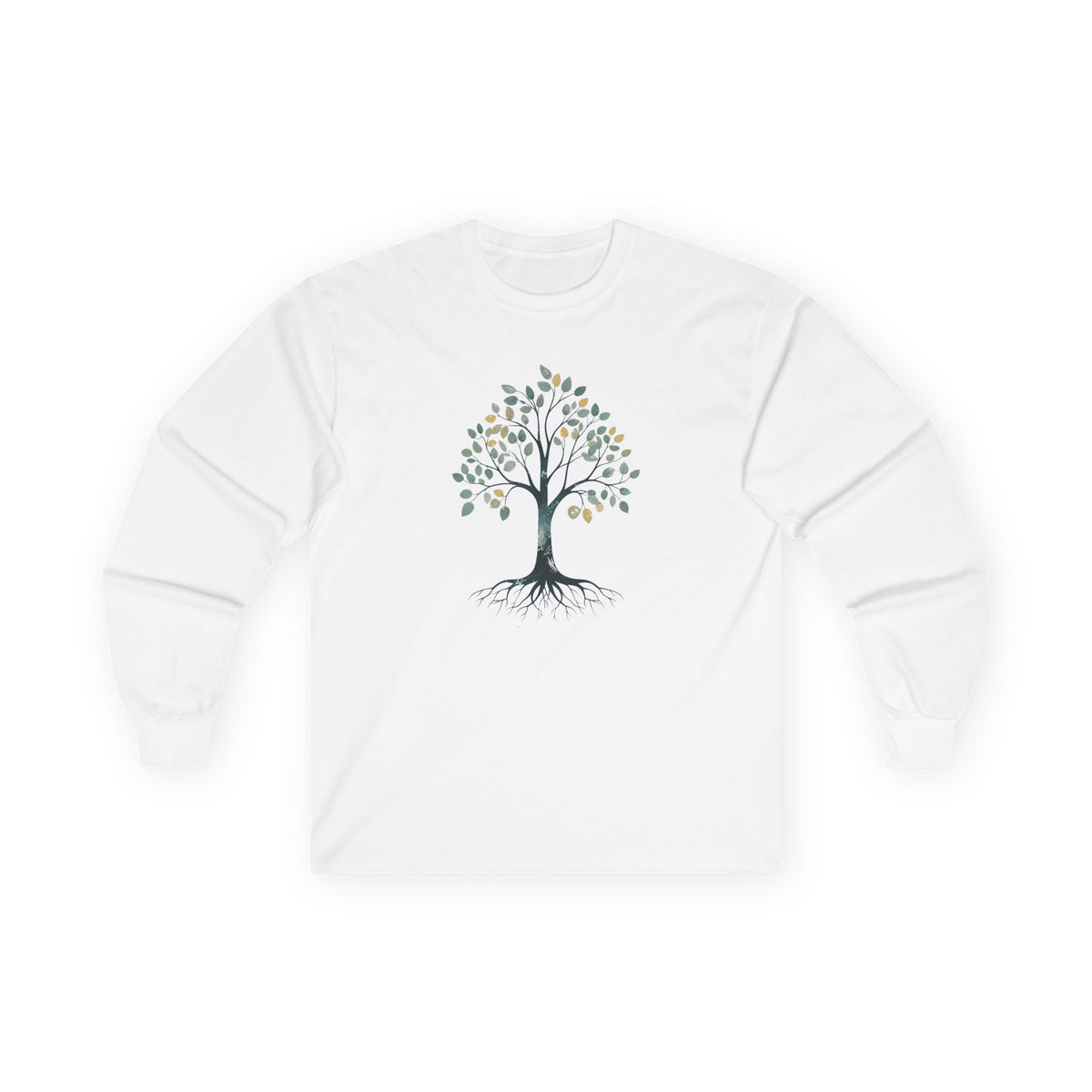 White | The Story Tree Long Sleeve Tee, front view
