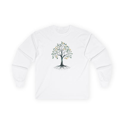 White | The Story Tree Long Sleeve Tee, front view