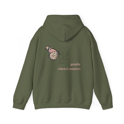 Military Green | Gentle When It Matters Hoodie, back design view