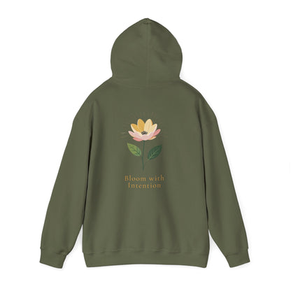 Military Green | Bloom with intention Hoodie, back view 2