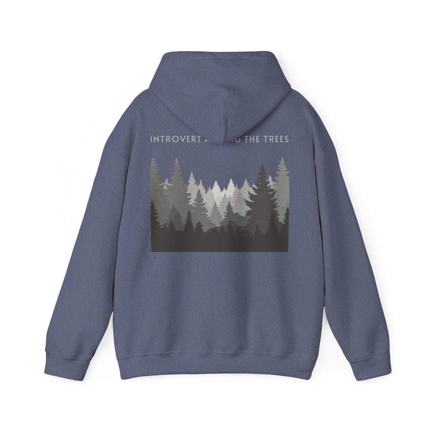 Heather Navy | Introvert Among the Trees Hoodie, back design view