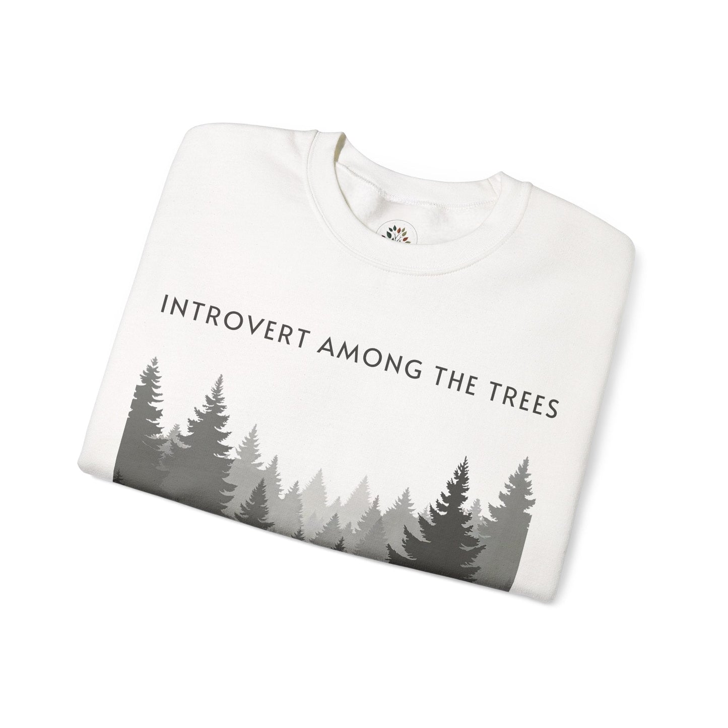 White | Introvert Among the Trees Sweatshirt, folded view