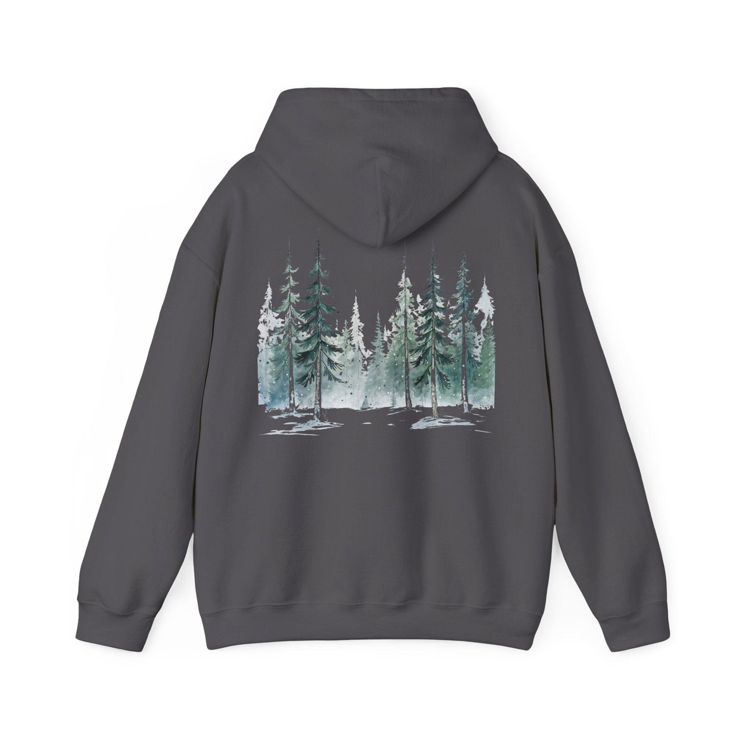 Charcoal | Snowfall Forest Hoodie, back design view