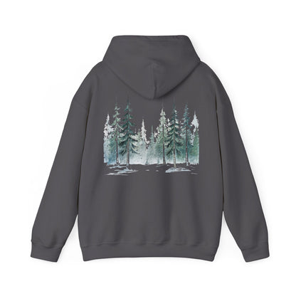 Charcoal | Snowfall Forest Hoodie, back design view