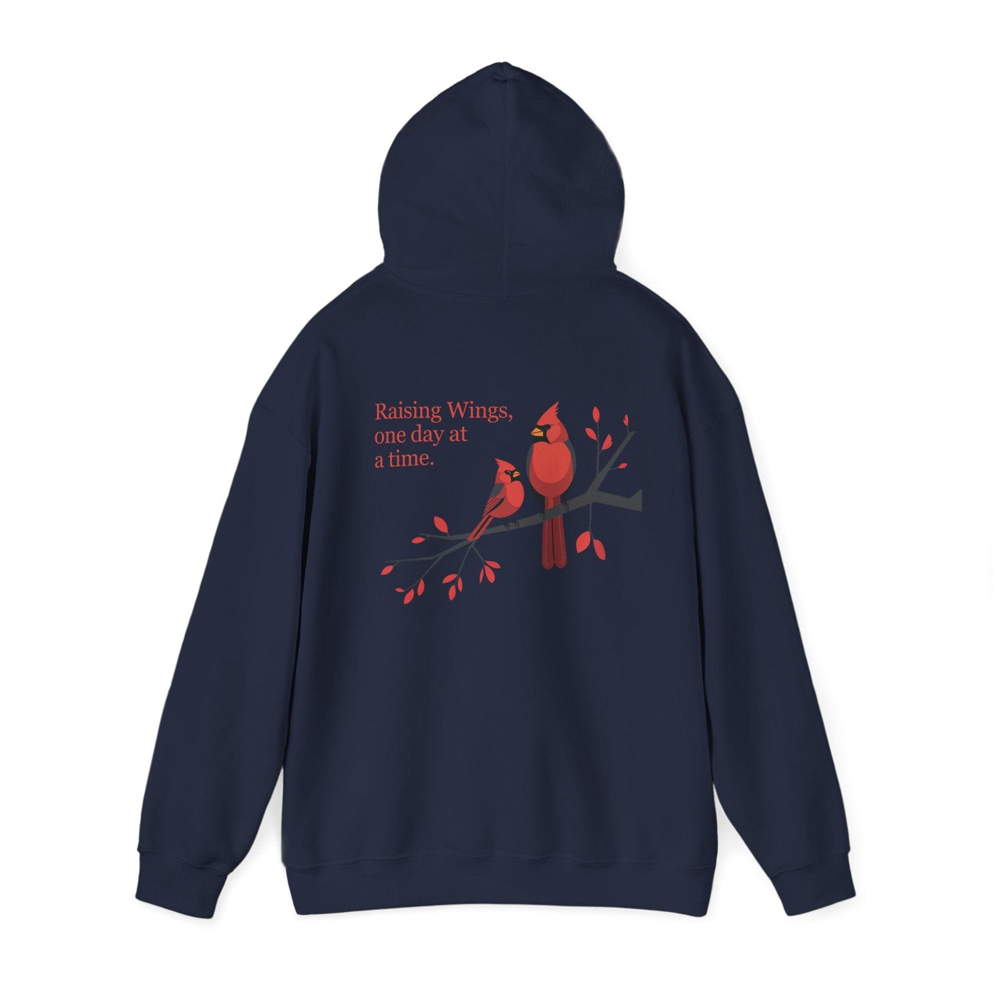 Navy | Raising Wings, One day at a time. Hoodie, back view 2