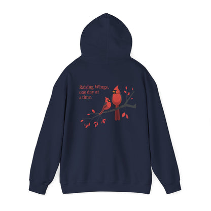 Navy | Raising Wings, One day at a time. Hoodie, back view 2