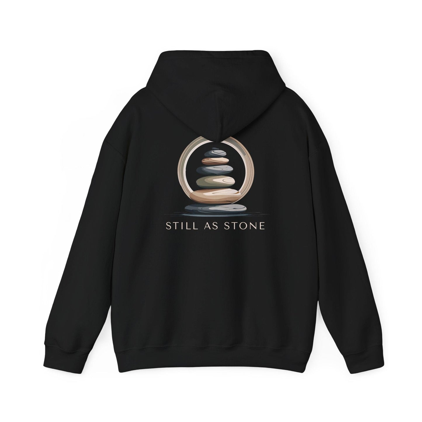 Black | Still as Stone Hoodie, back design view