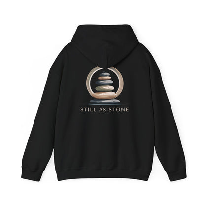 Black | Still as Stone Hoodie, back design view