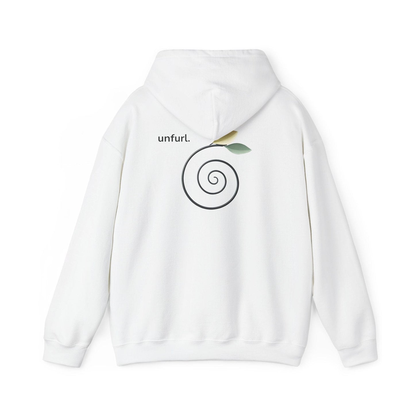 White | Unfurl Hoodie, back design view
