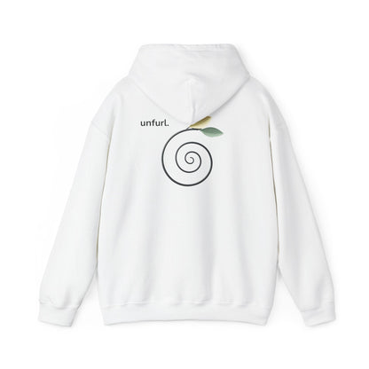 White | Unfurl Hoodie, back design view