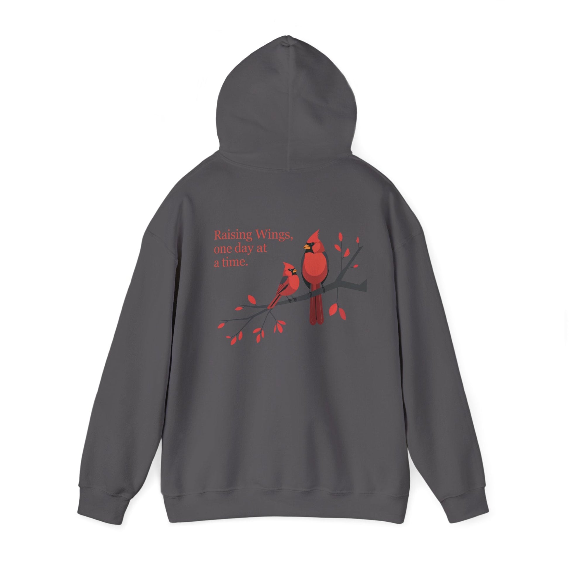 Charcoal | Raising Wings, One day at a time. Hoodie, back view 2