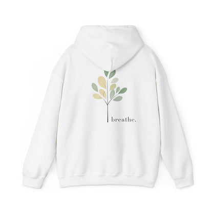 White | Breathe Hoodie, back design view
