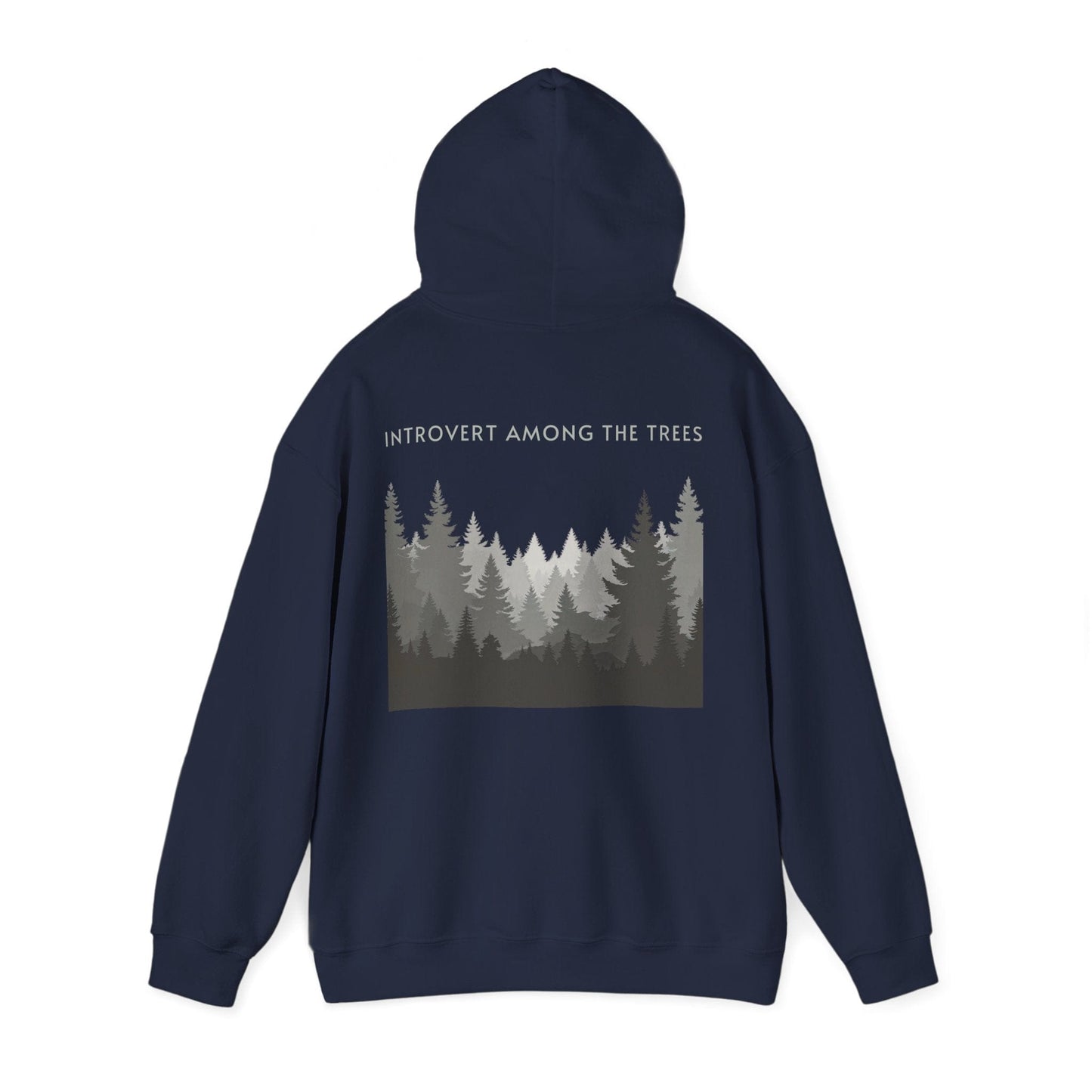 Navy | Introvert Among the Trees Hoodie, back view 2