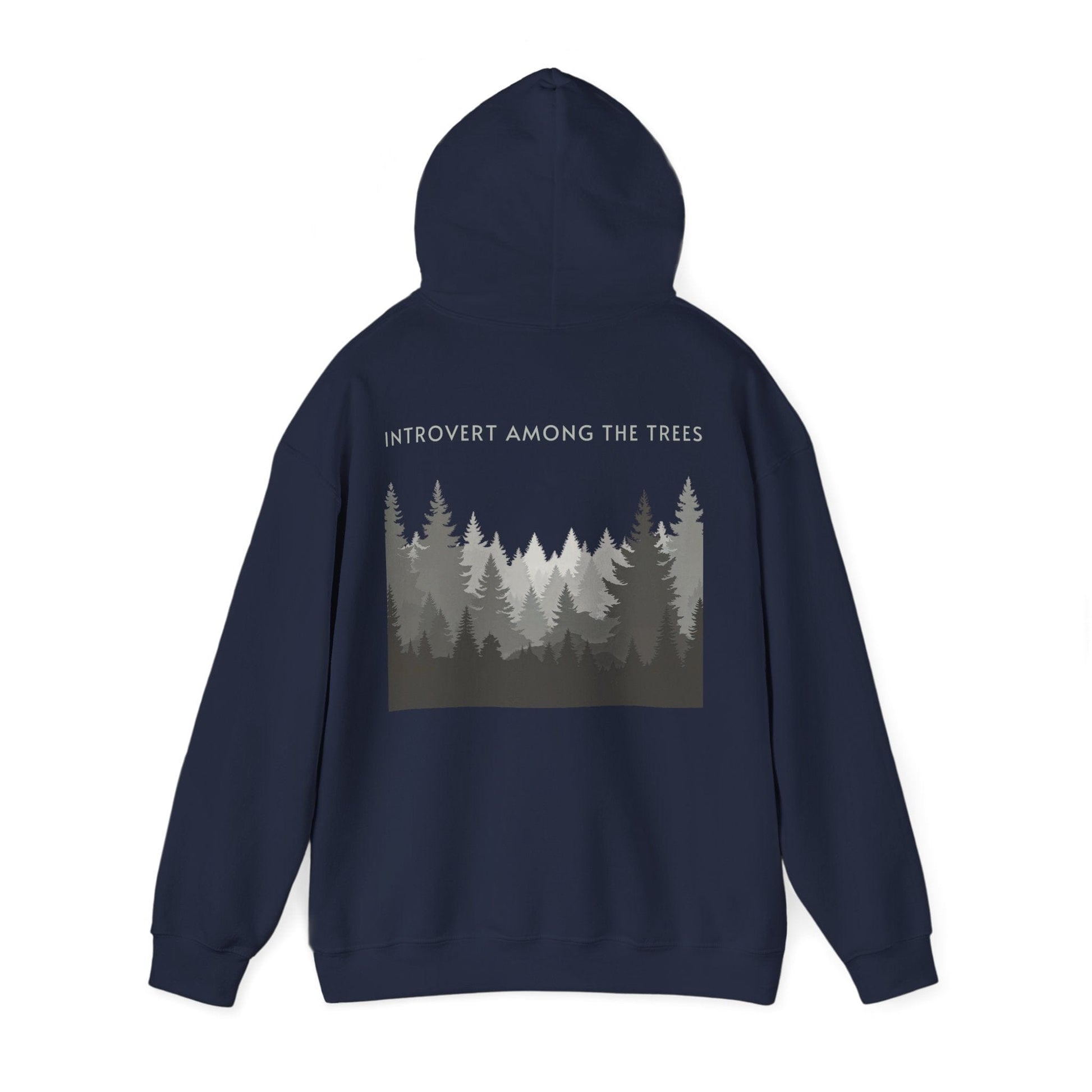 Navy | Introvert Among the Trees Hoodie, back view 2