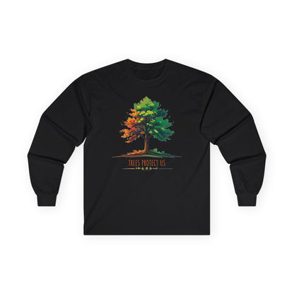 Black | Trees Protect Us Long Sleeve Tee, front view