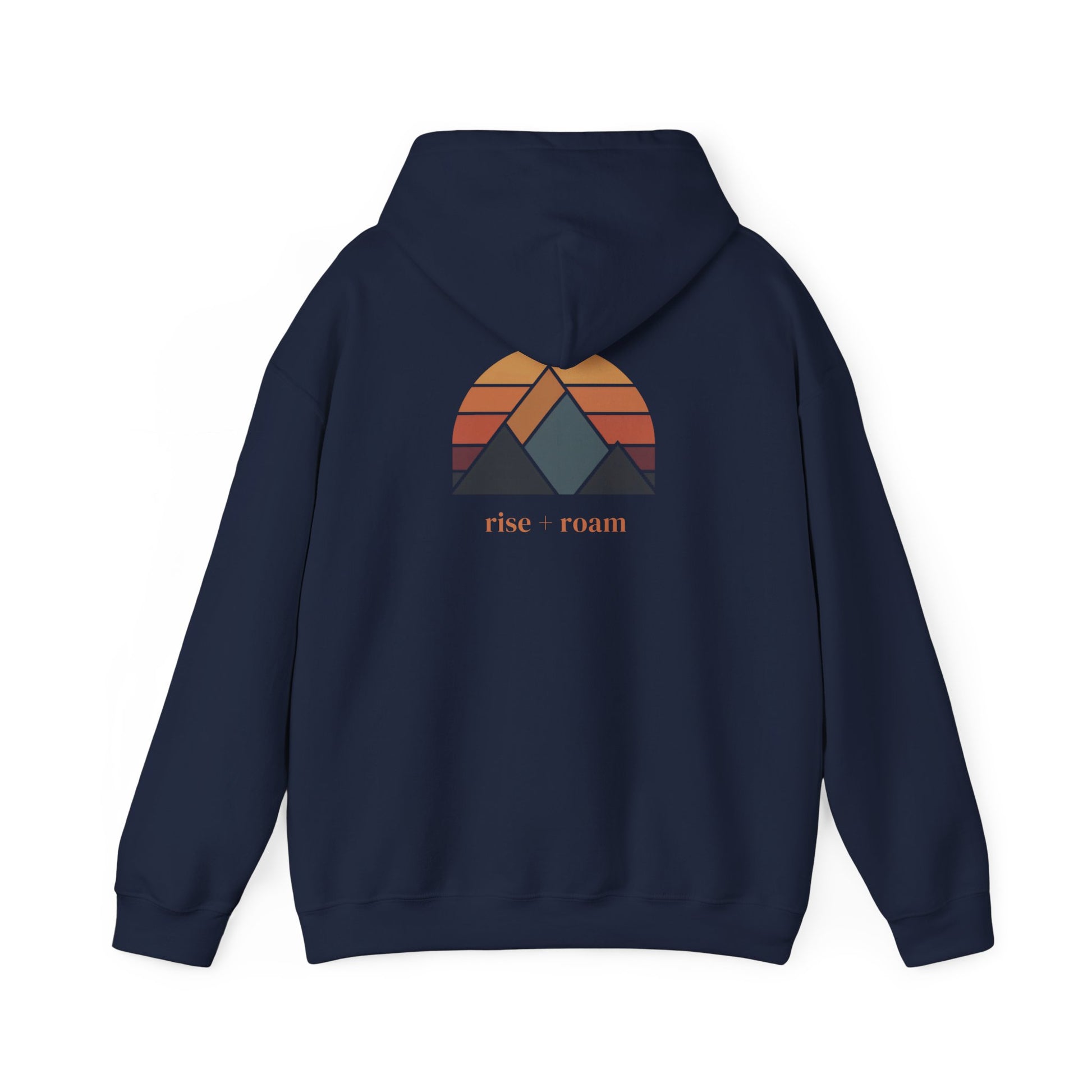 Navy | Rise +Roam Hoodie, back design view