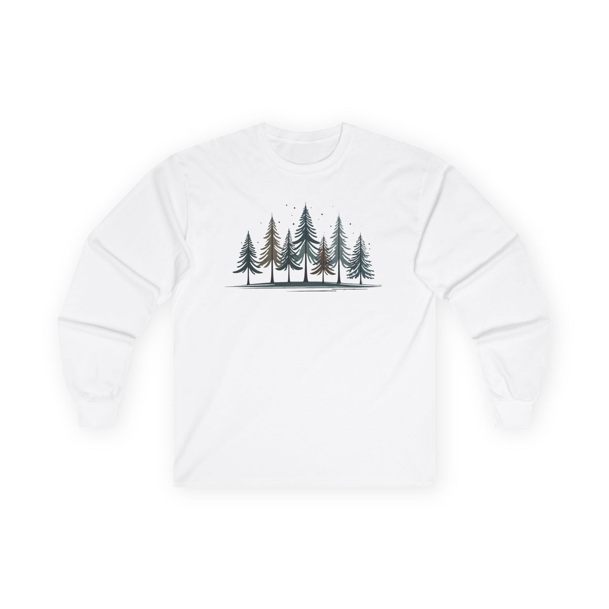 White | Silent Pines Long Sleeve Tee, front view