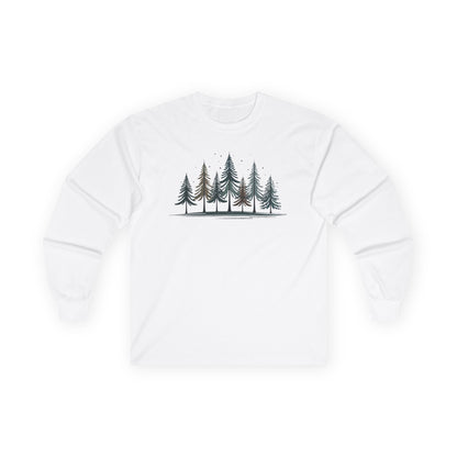 White | Silent Pines Long Sleeve Tee, front view
