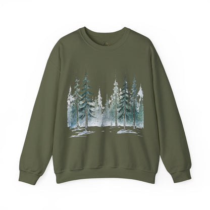 Military Green | Snowfall Forest Sweatshirt, front view