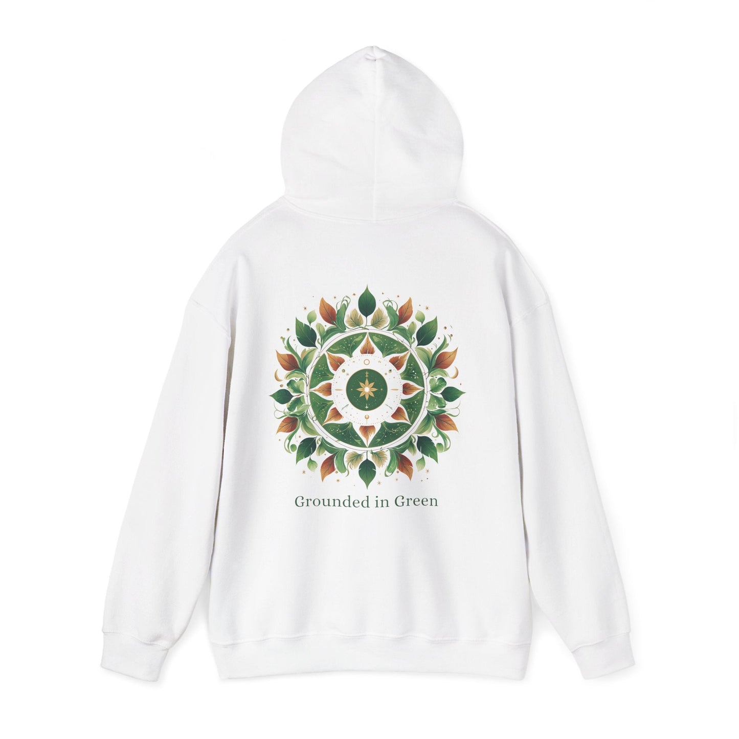 White | Grounded in Green Hoodie, back view 2