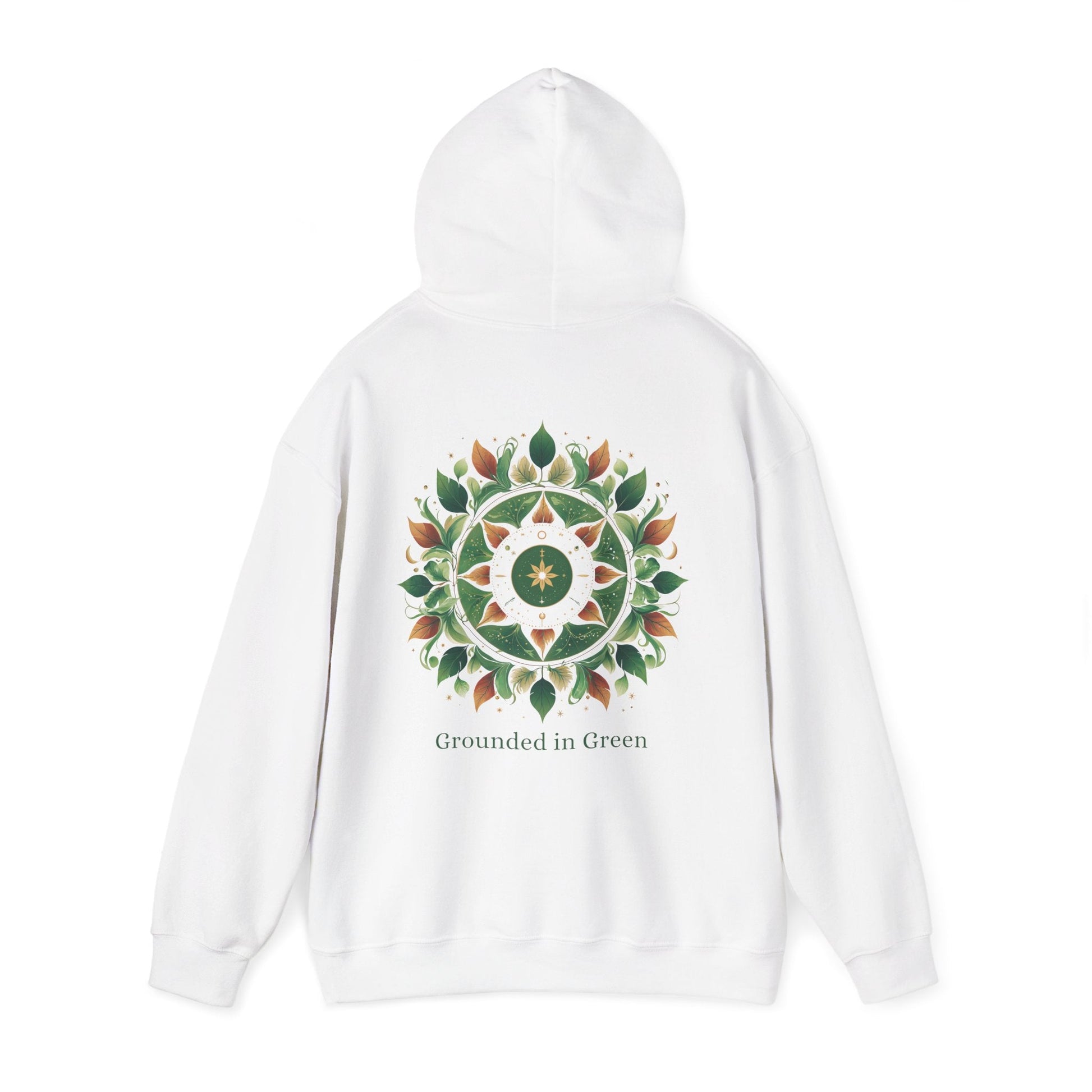 White | Grounded in Green Hoodie, back view 2