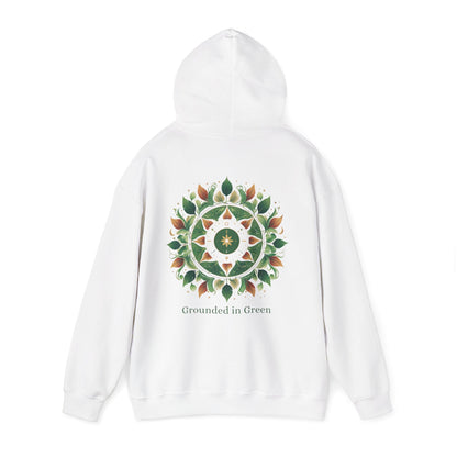 White | Grounded in Green Hoodie, back view 2