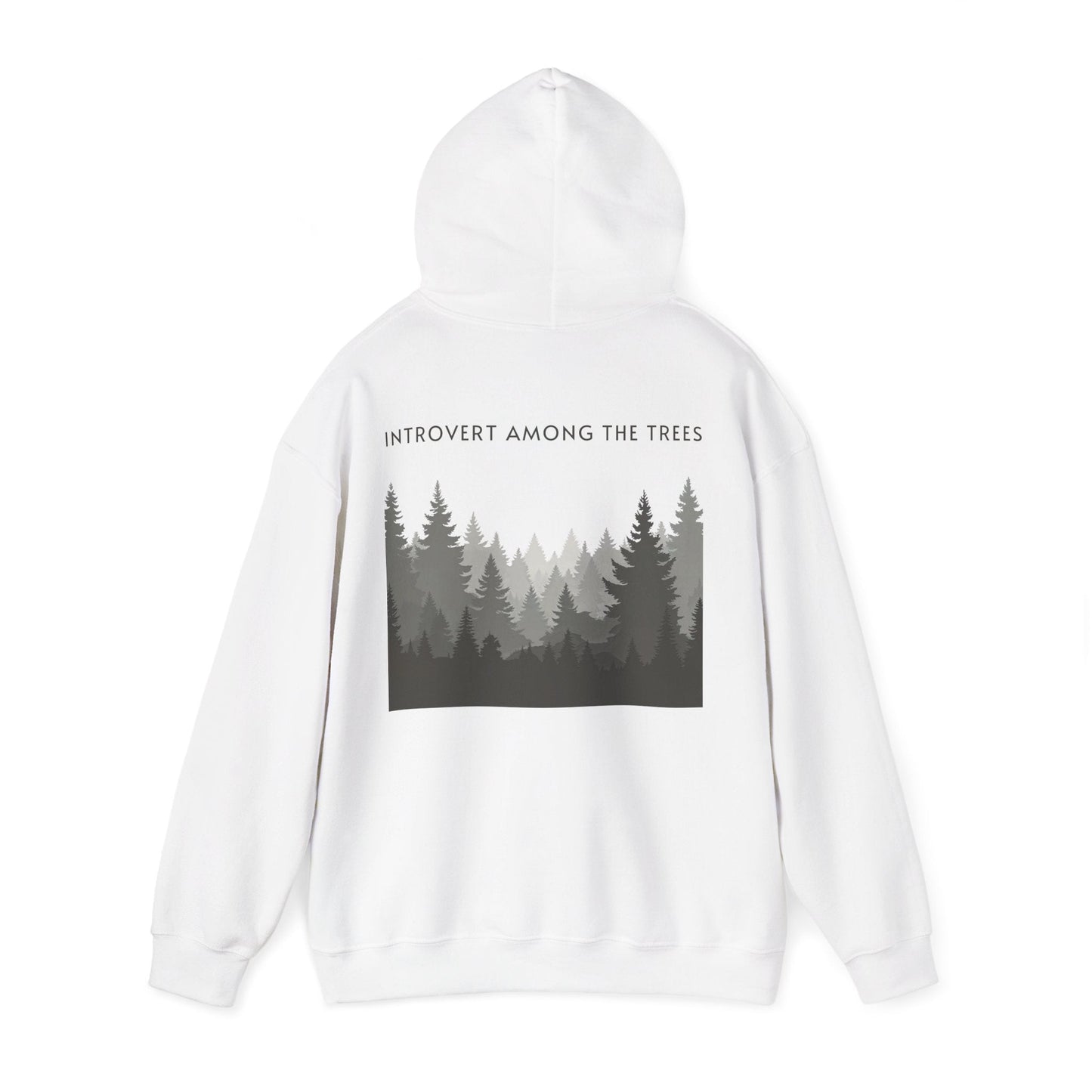 White | Introvert Among the Trees Hoodie, back view 2