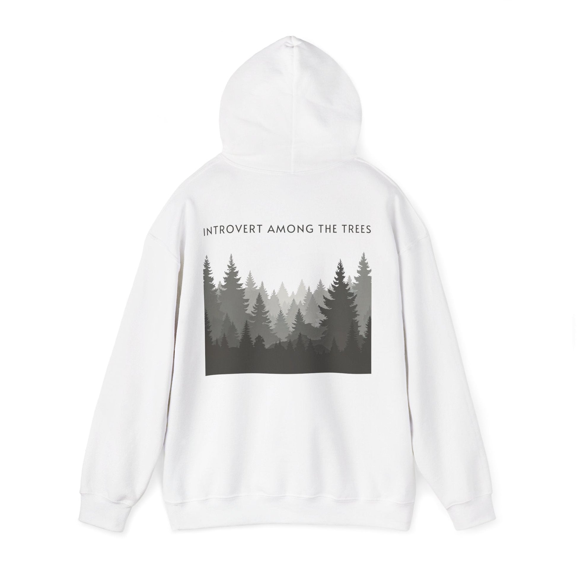 White | Introvert Among the Trees Hoodie, back view 2