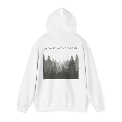 White | Introvert Among the Trees Hoodie, back view 2