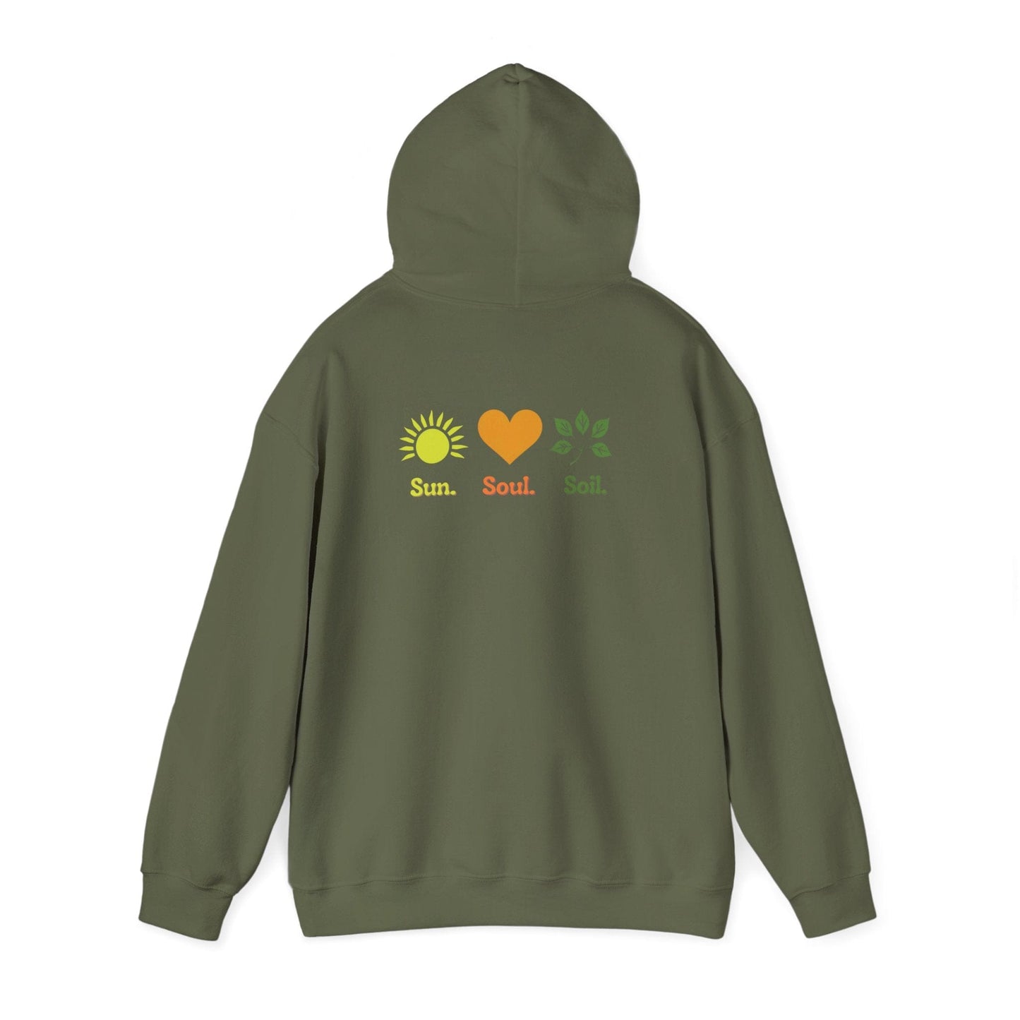 Military Green | Sun. Soul. Soil. Hoodie, back view 2
