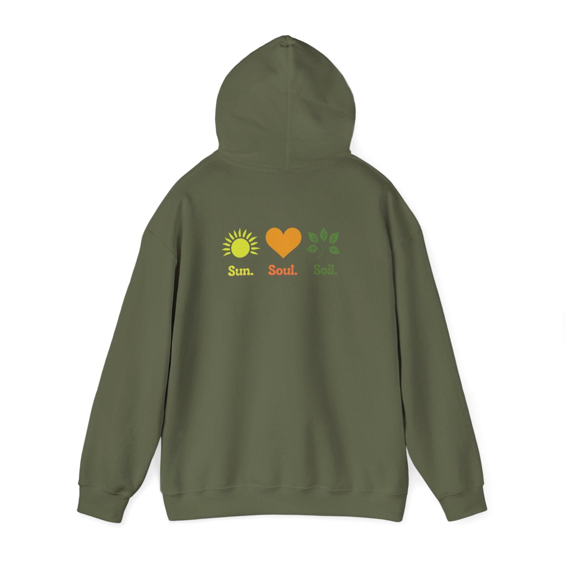 Military Green | Sun. Soul. Soil. Hoodie, back view 2