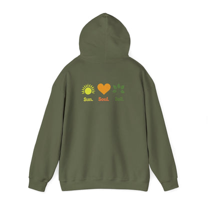 Military Green | Sun. Soul. Soil. Hoodie, back view 2