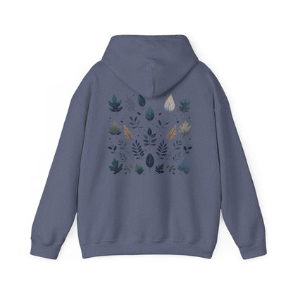 Heather Navy | Botanical Harmony Hoodie, back design view