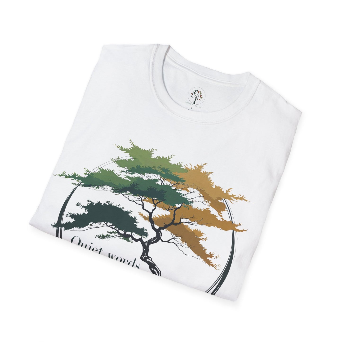 White | Quiet words, deep roots., folded view