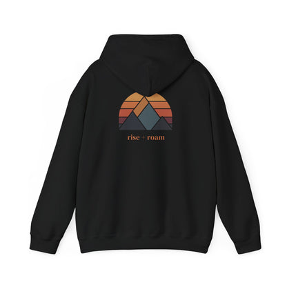Black | Rise +Roam Hoodie, back design view
