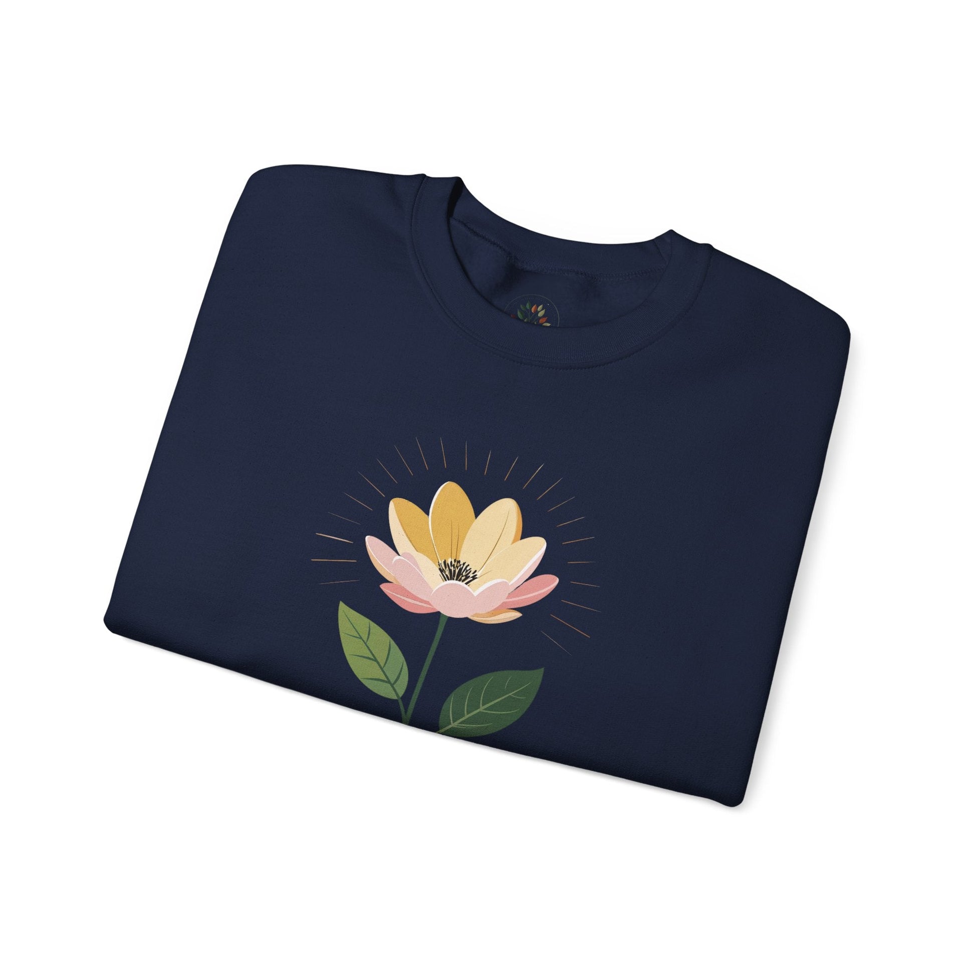 Navy | Bloom with intention Sweatshirt, folded view