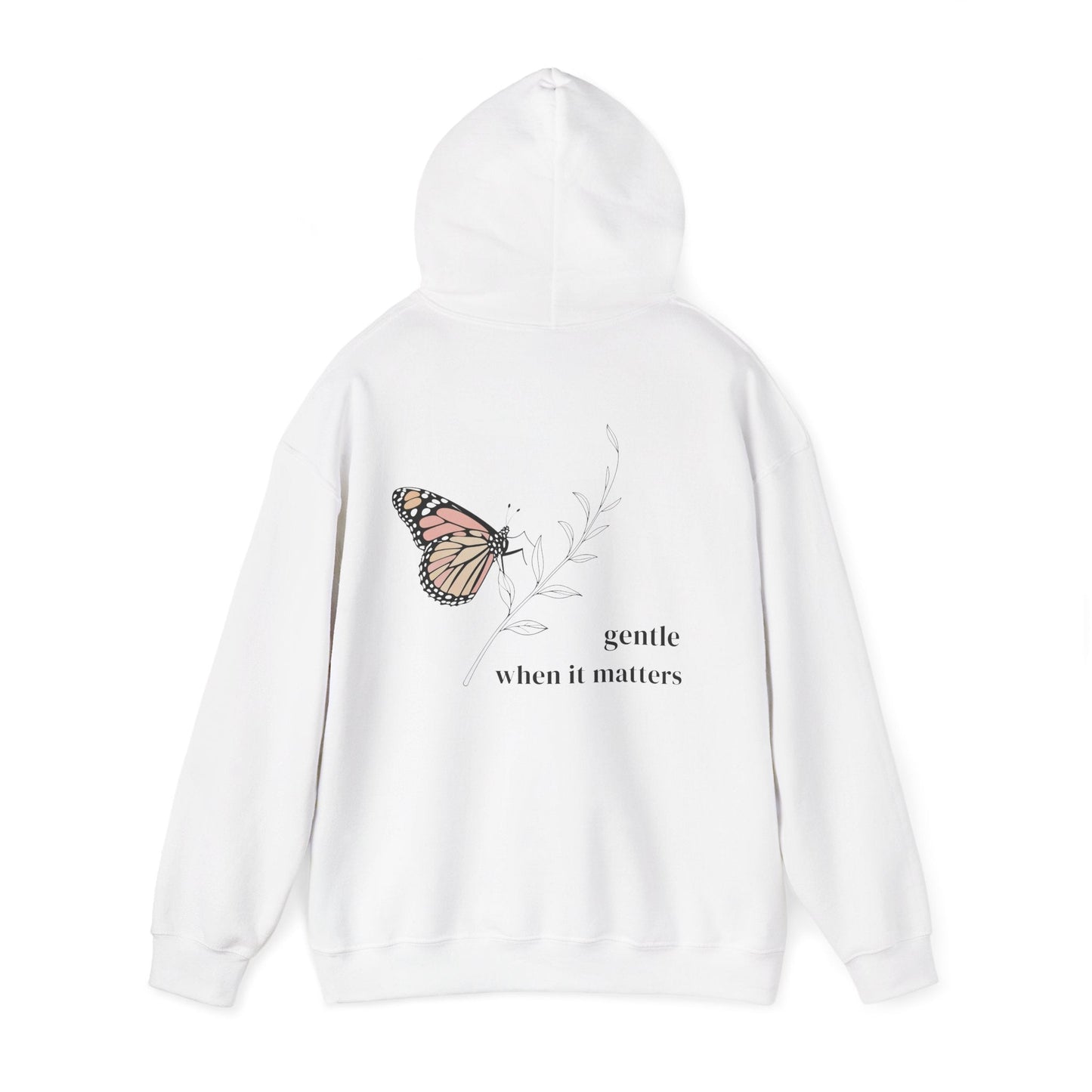 White | Gentle When It Matters Hoodie, back view 2