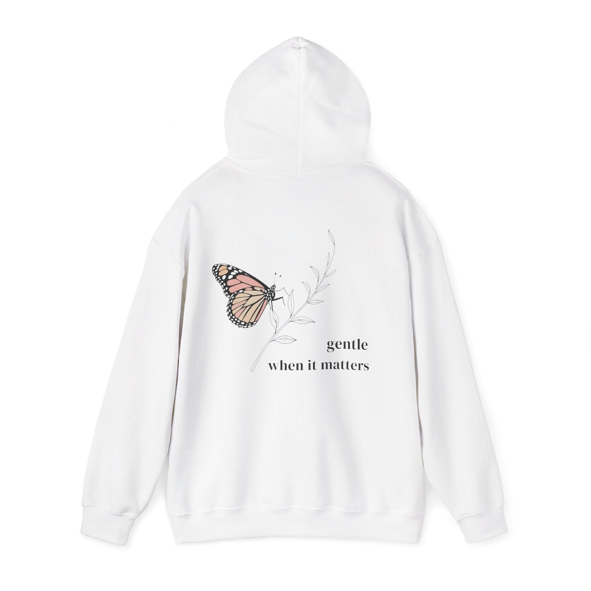 White | Gentle When It Matters Hoodie, back view 2