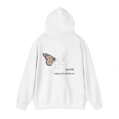 White | Gentle When It Matters Hoodie, back view 2