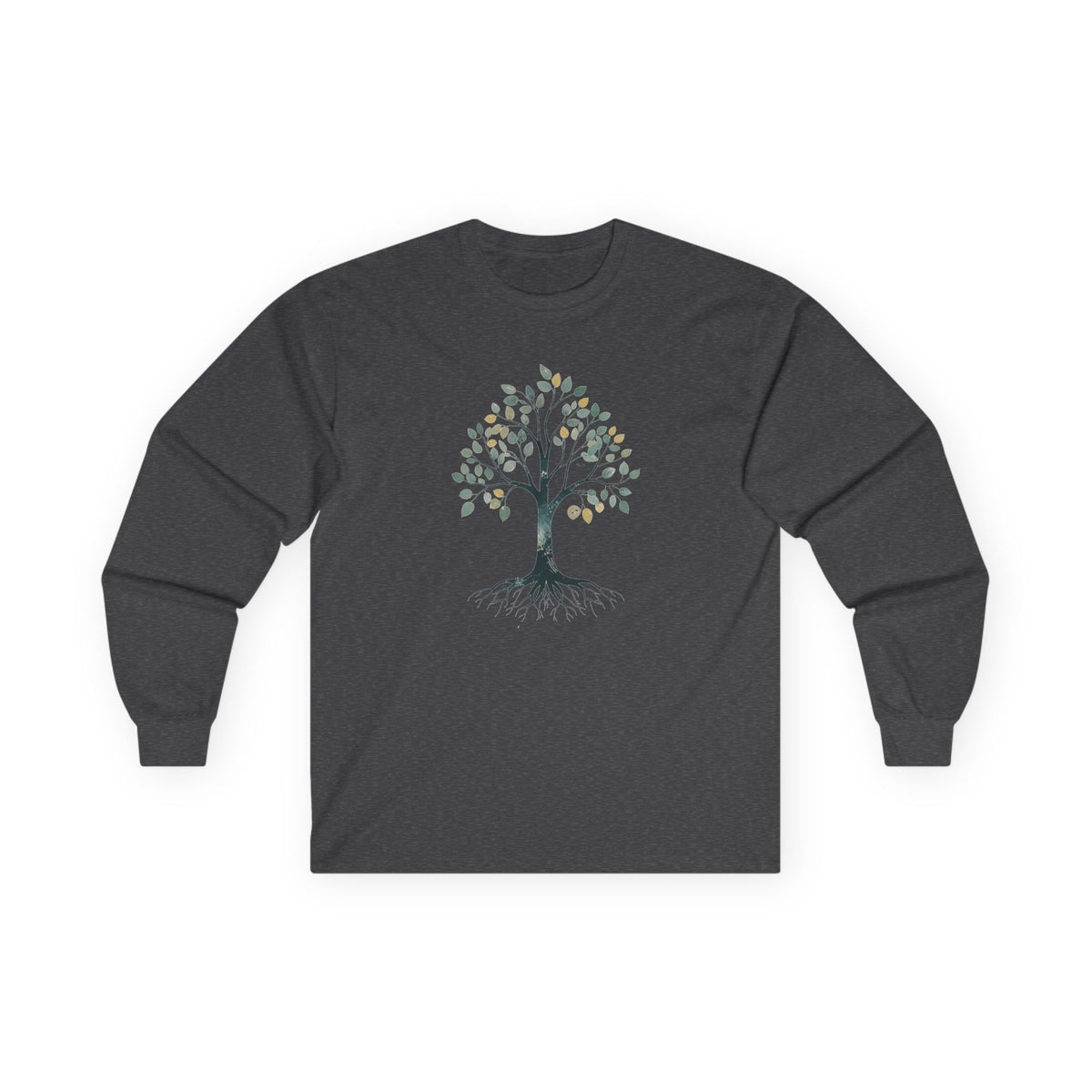 Dark Heather | The Story Tree Long Sleeve Tee, front view