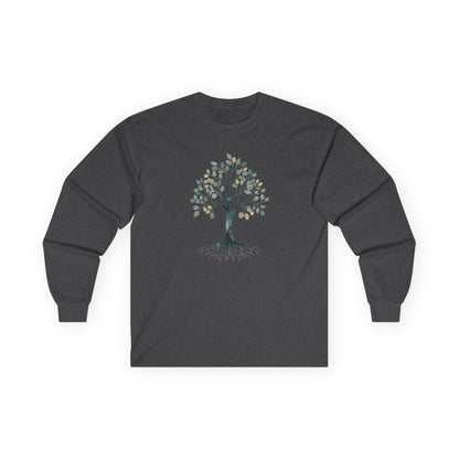 Dark Heather | The Story Tree Long Sleeve Tee, front view