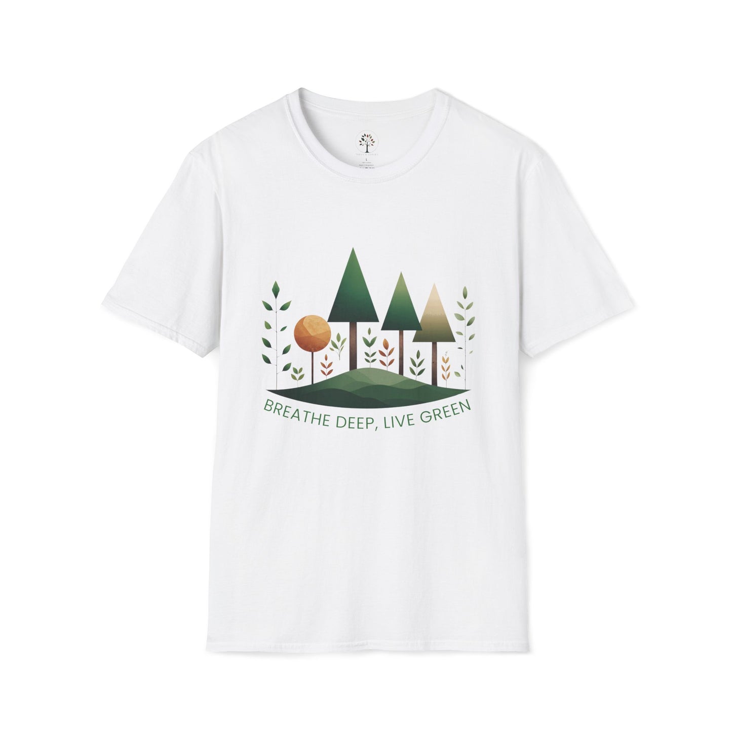 White | Breathe Deep, Live Green, front view
