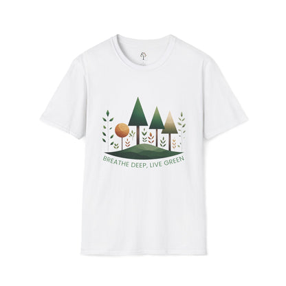 White | Breathe Deep, Live Green, front view