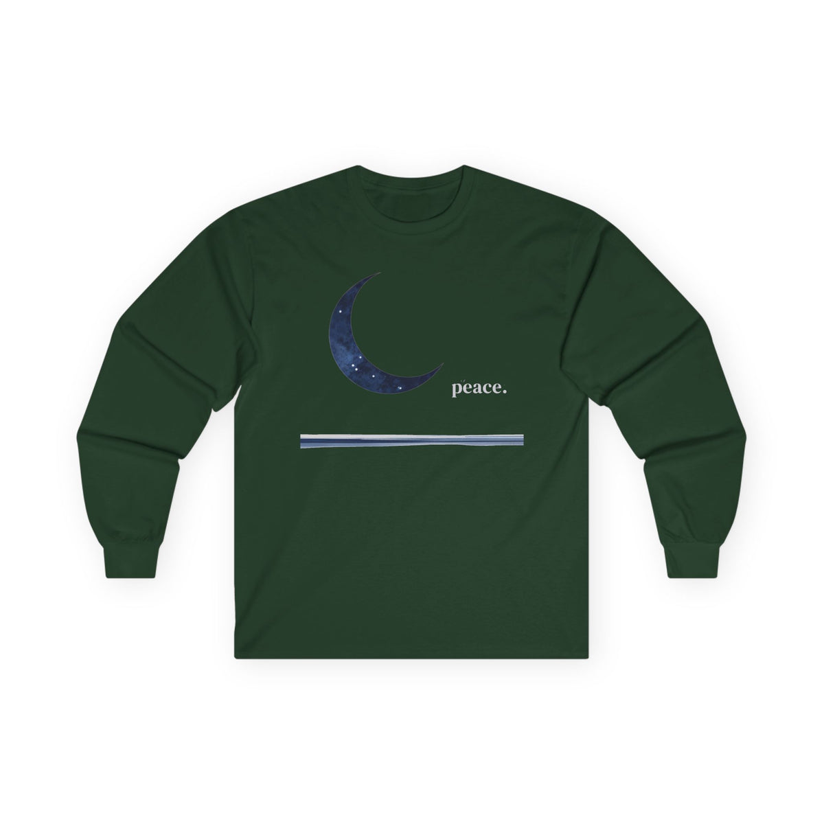 Forest Green | Moonlit Peace Long Sleeve Tee, front view