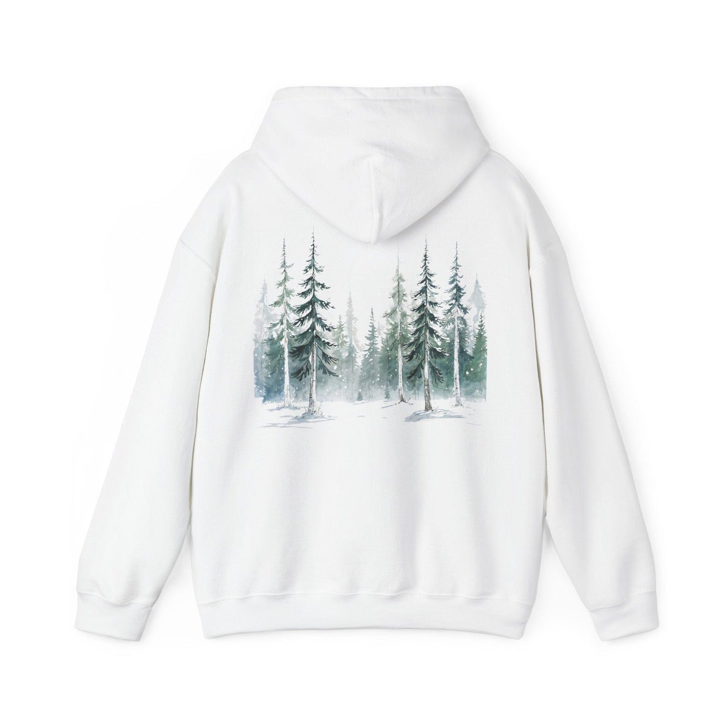 White | Snowfall Forest Hoodie, back design view