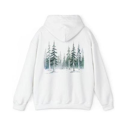 White | Snowfall Forest Hoodie, back design view