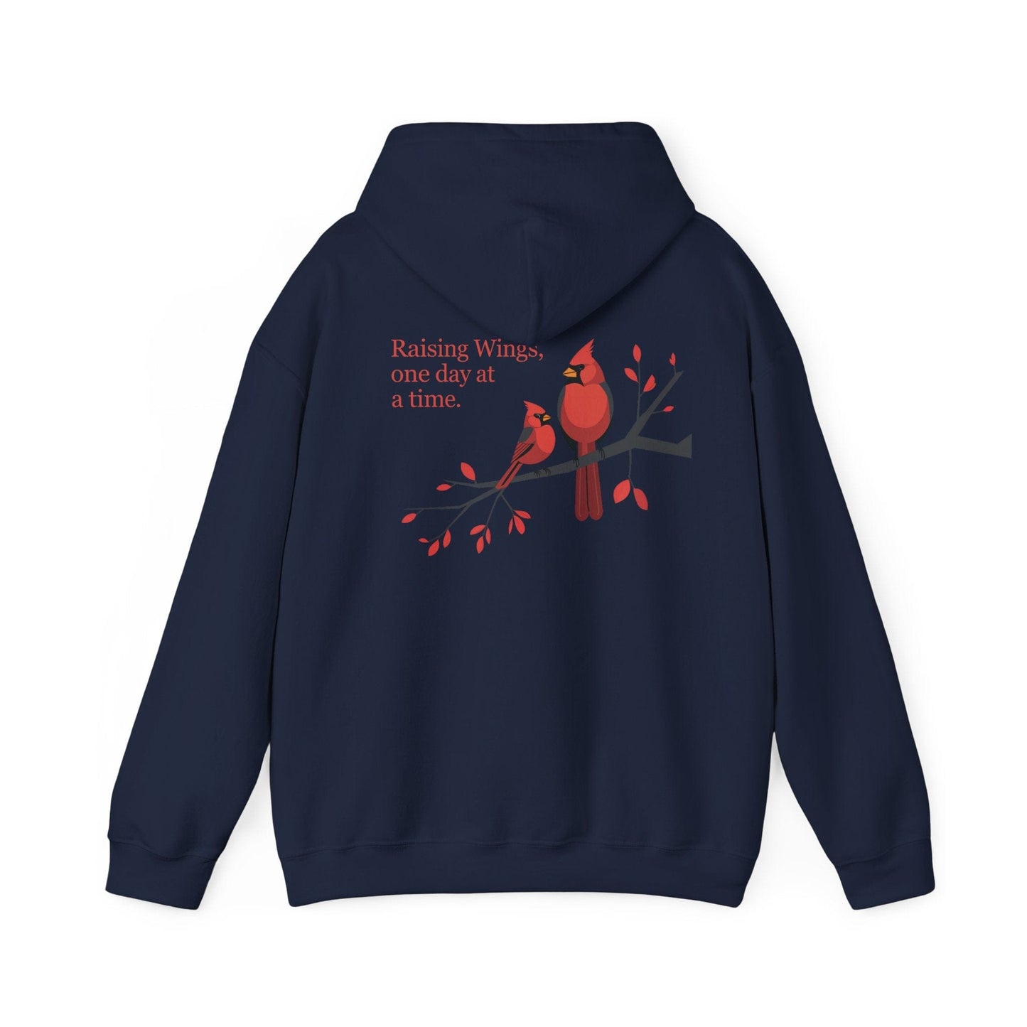 Navy | Raising Wings, One day at a time. Hoodie, back design view